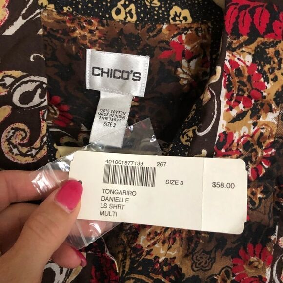 Chico’s Brown Multicolor Cotton Danielle Shirt 3 - Picture 7 of 7